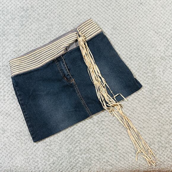 vintage low rise boho belted dark wash denim jean micrio mini skirt y2k neeso - Picture 1 of 7